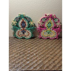 Bundle Of 2 Vintage Wicker Straw Trivet Round